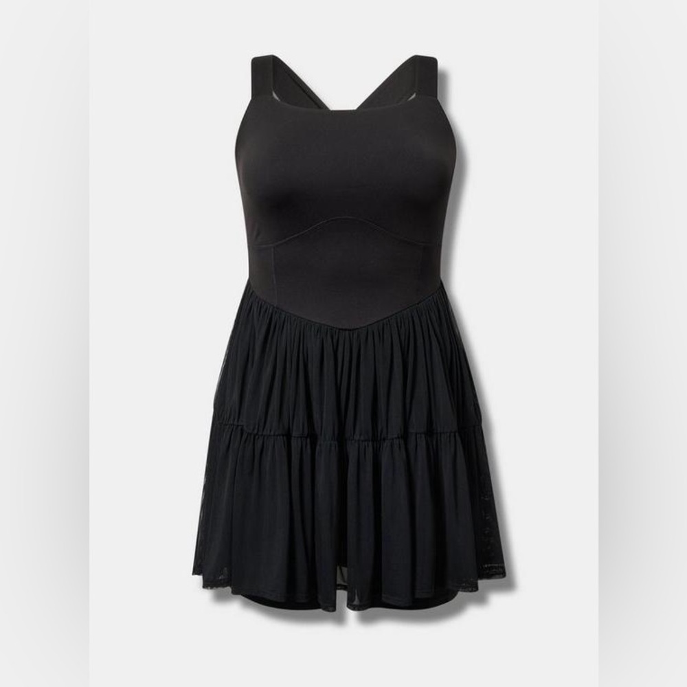 TORRID Plus Size 0X(12) Performance Core Mesh Ruffle 2fer Active Dress Black